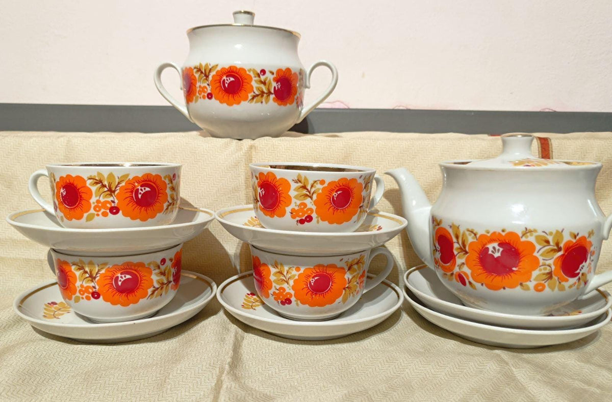 Vintage Russian Tea Cup Teapot Sugarbowl Marigold