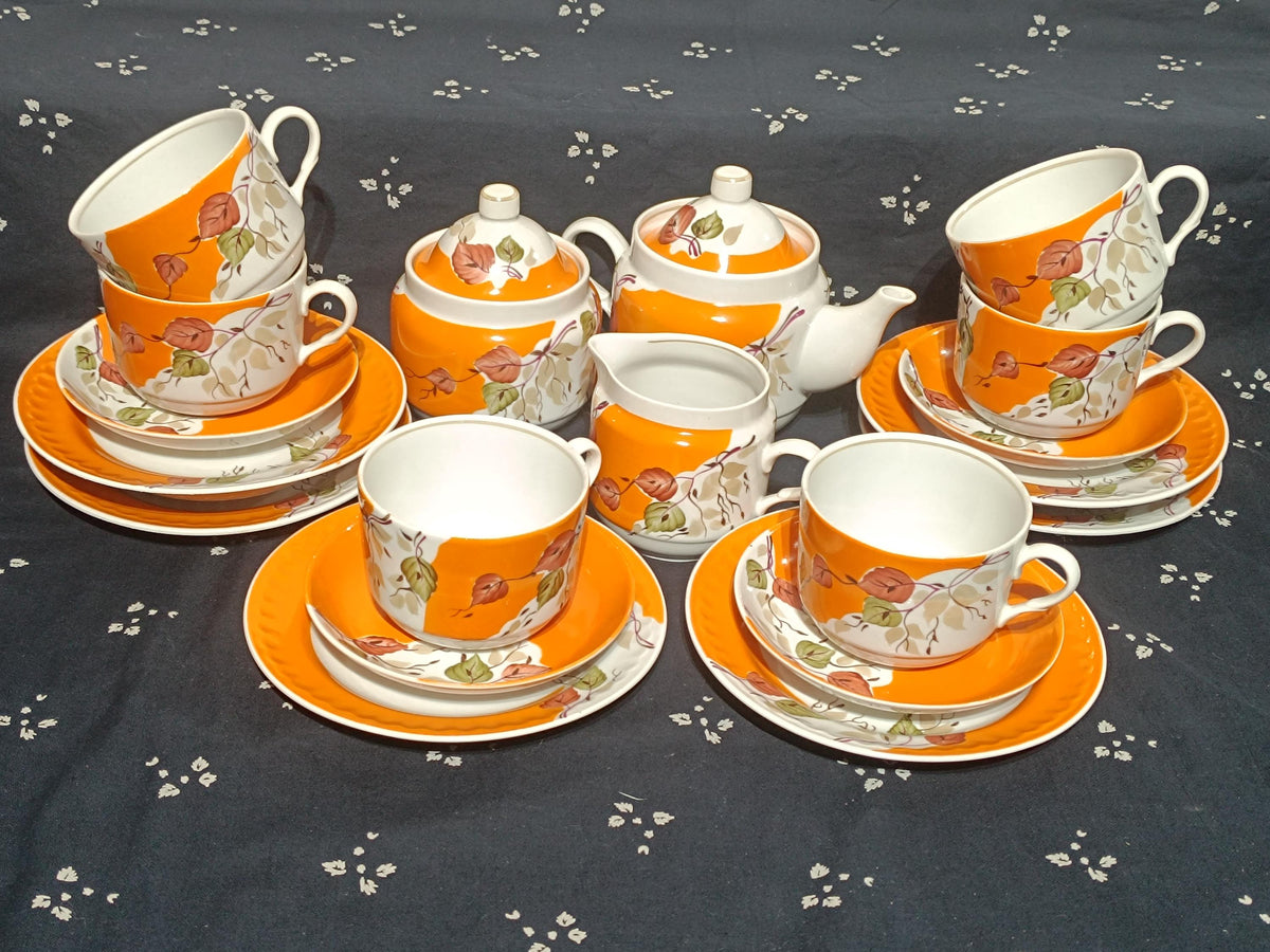 Vintage Russian Tea Cup Teapot Sugarbowl Autumn