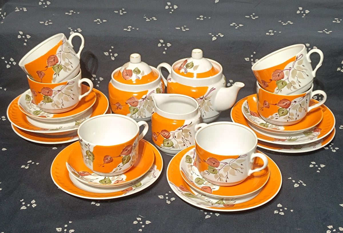 Vintage Russian Tea Cup Teapot Sugarbowl Autumn