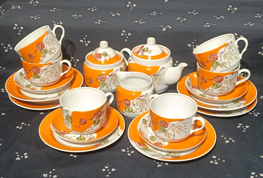 Vintage Russian Tea Cup Teapot Sugarbowl Autumn