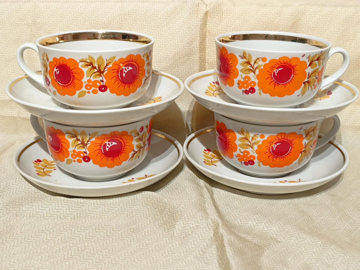 Vintage Russian Tea Cup Teapot Sugarbowl Marigold
