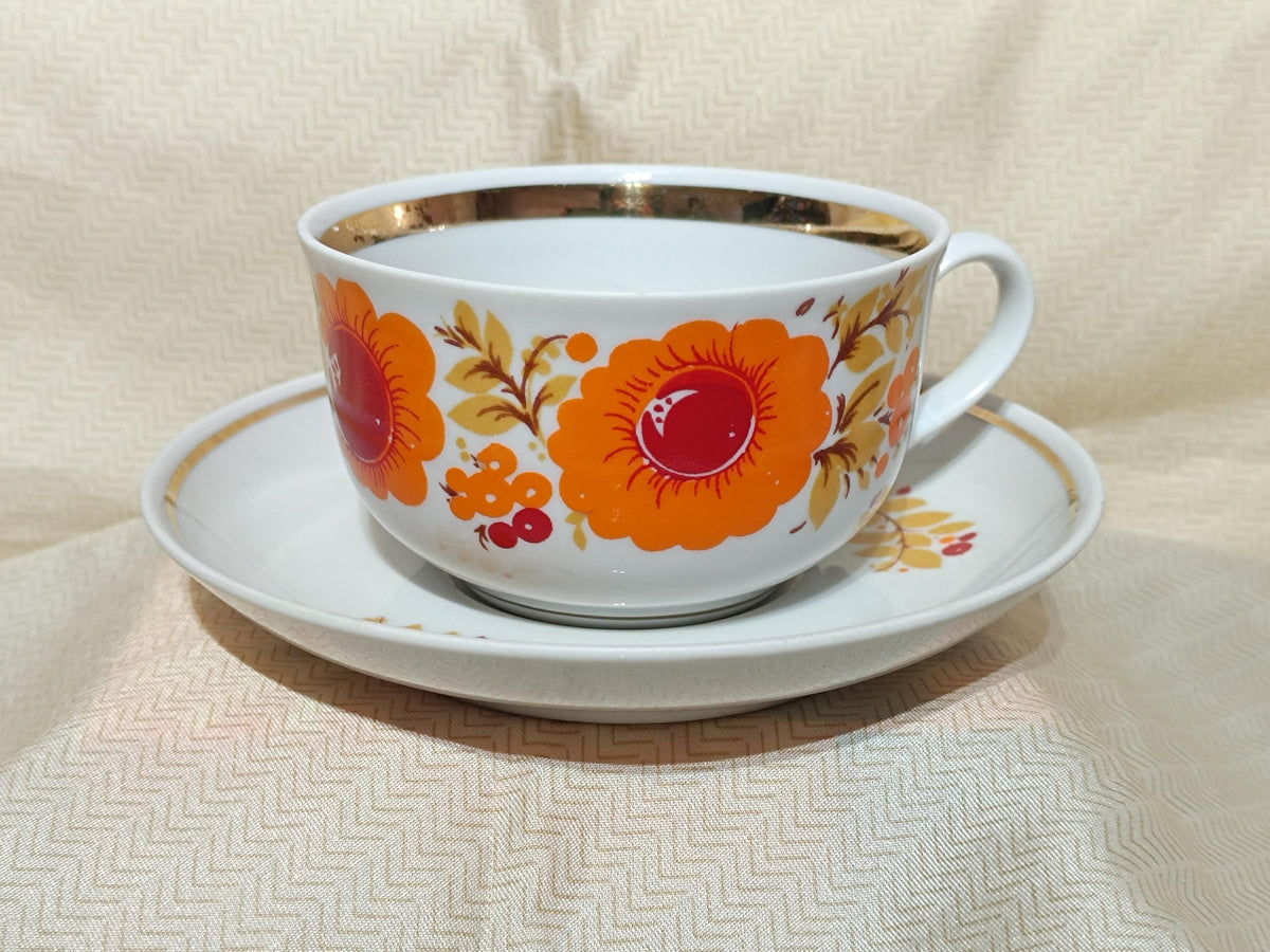 Vintage Russian Tea Cup Teapot Sugarbowl Marigold