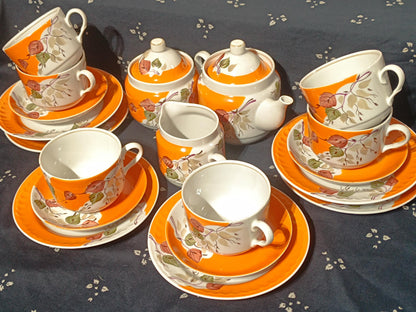 Vintage Russian Tea Cup Teapot Sugarbowl Autumn