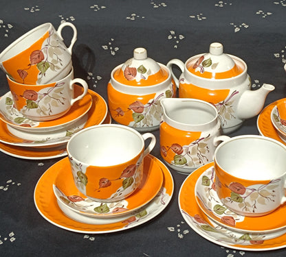 Vintage Russian Tea Cup Teapot Sugarbowl Autumn