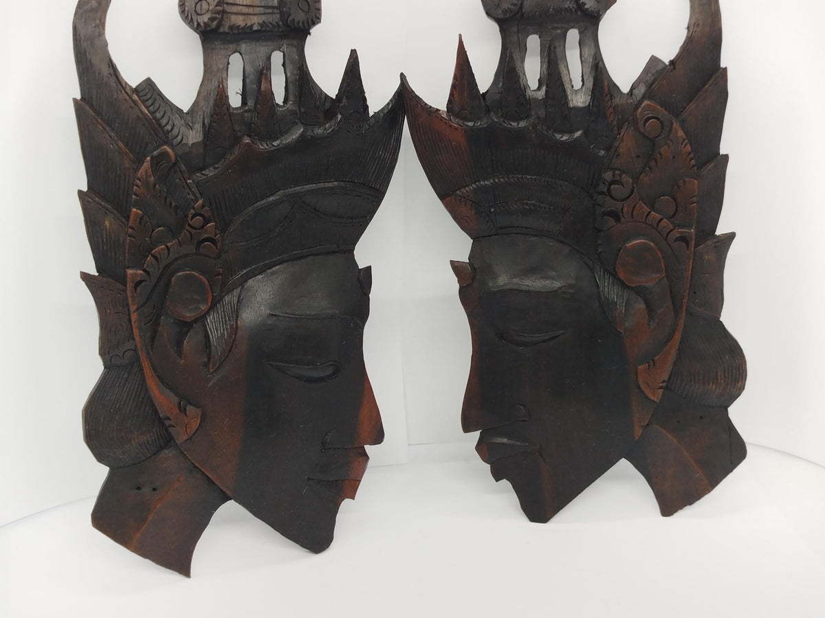PAIR Heads Carved Wooden for Wall __etsy:8243685534