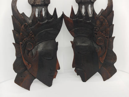PAIR Heads Carved Wooden for Wall __etsy:8243685534