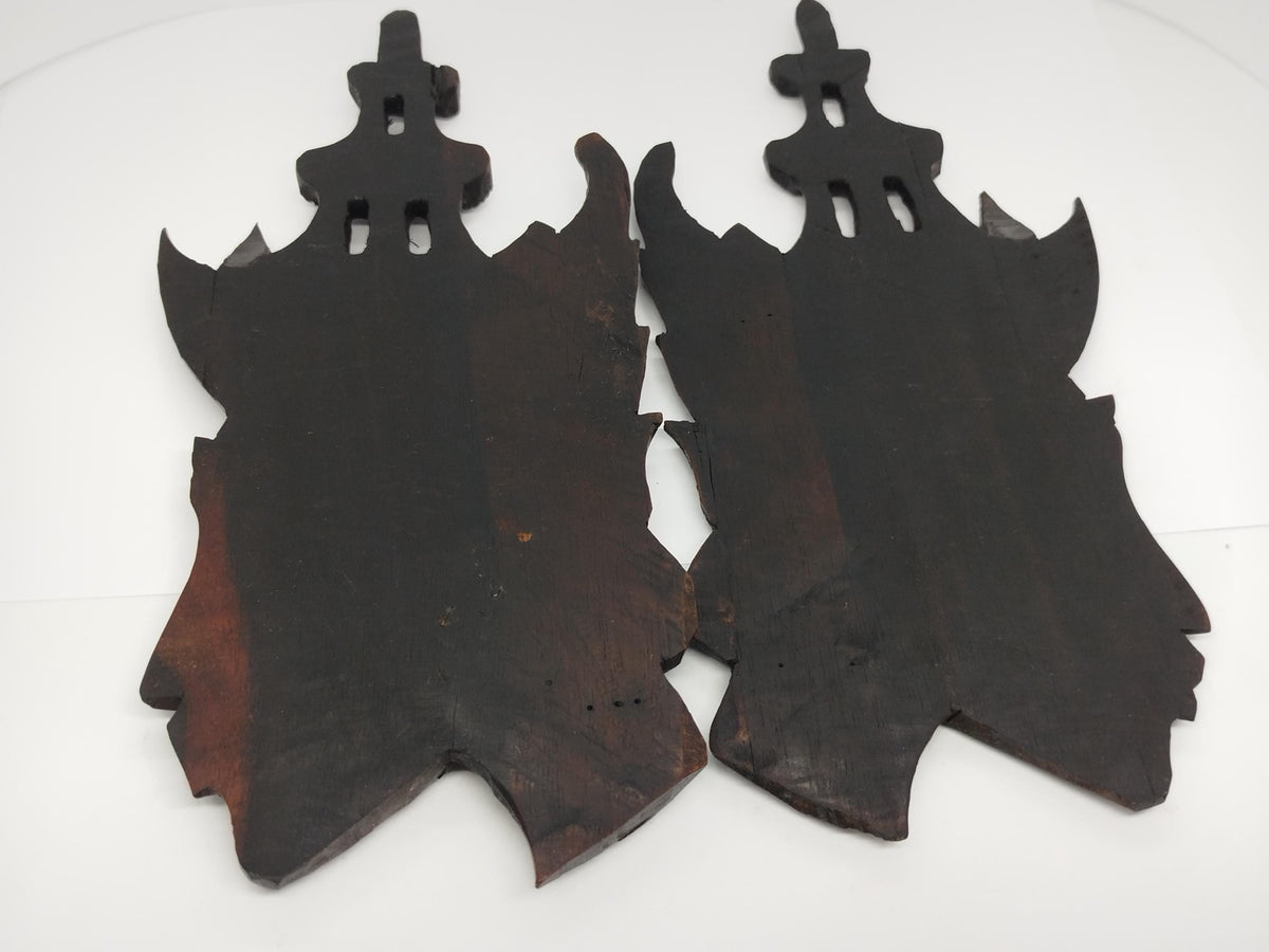 PAIR Heads Carved Wooden for Wall __etsy:8243687906