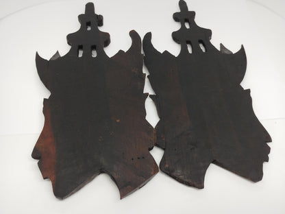 PAIR Heads Carved Wooden for Wall __etsy:8243687906
