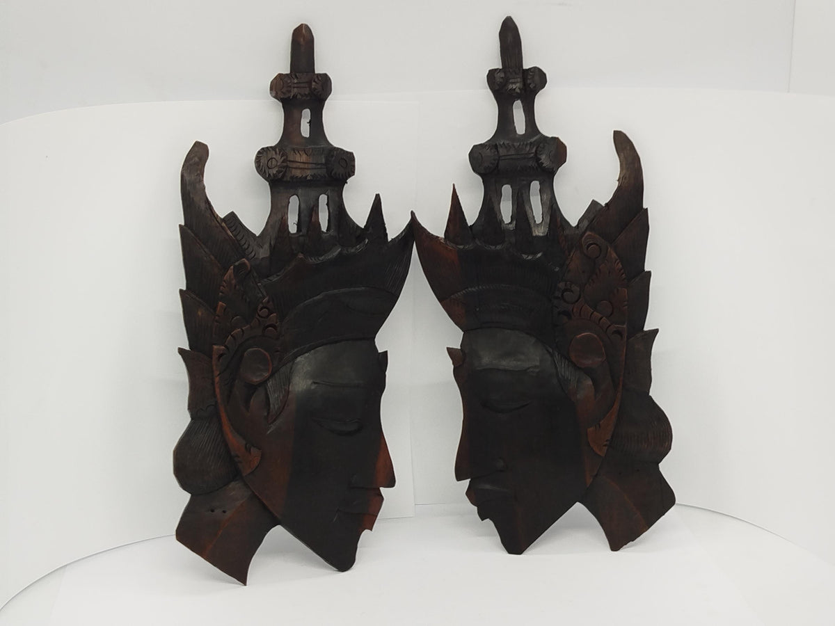 PAIR Heads Carved Wooden for Wall __etsy:8291600763