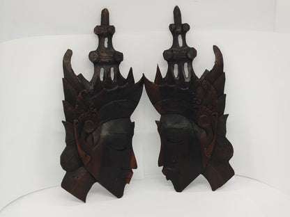 PAIR Heads Carved Wooden for Wall __etsy:8291600763