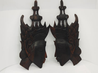 PAIR Heads Carved Wooden for Wall __etsy:8291601793