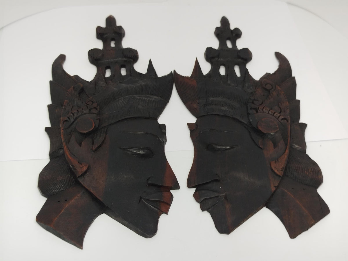 PAIR Heads Carved Wooden for Wall __etsy:8291601799