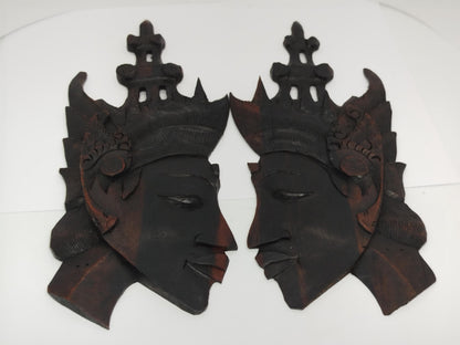 PAIR Heads Carved Wooden for Wall __etsy:8291601799