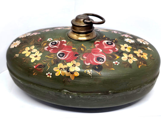 Vintage Oval Metal Bed Foot Warmer Hot Water Bottle Hand Painted