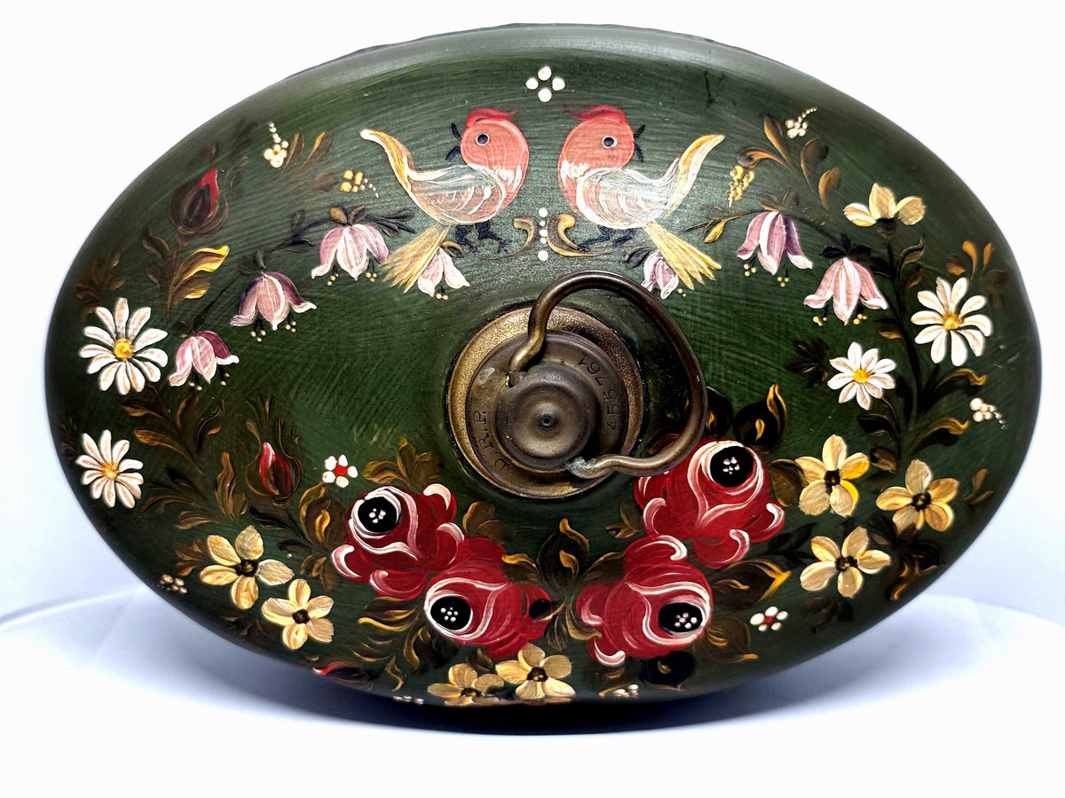 Vintage Oval Metal Bed Foot Warmer Hot Water Bottle Hand Painted
