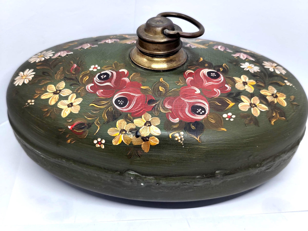 Vintage Oval Metal Bed Foot Warmer Hot Water Bottle Hand Painted