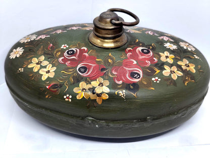 Vintage Oval Metal Bed Foot Warmer Hot Water Bottle Hand Painted