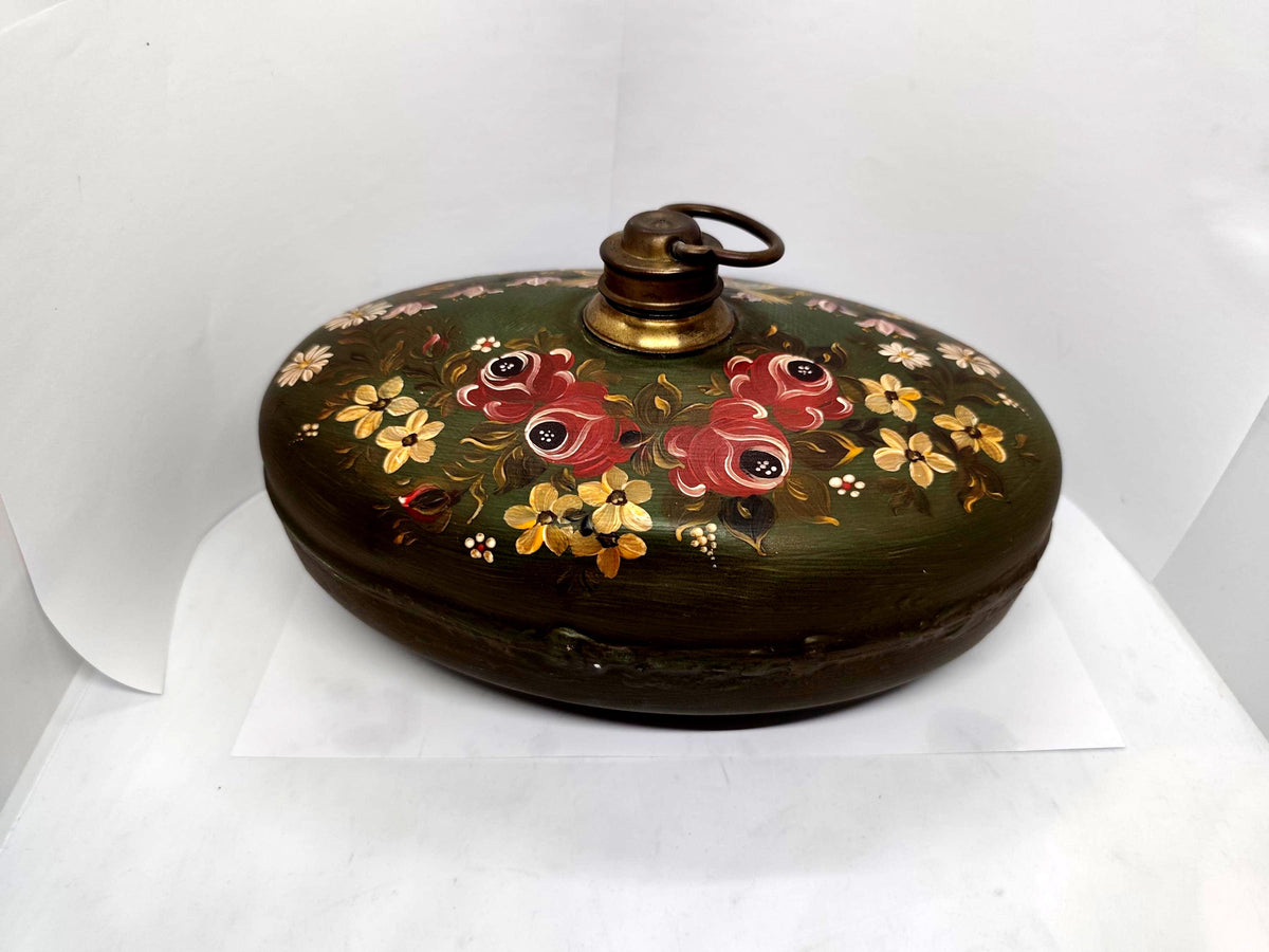 Vintage Oval Metal Bed Foot Warmer Hot Water Bottle Hand Painted