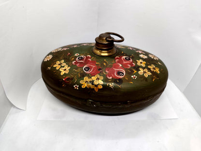 Vintage Oval Metal Bed Foot Warmer Hot Water Bottle Hand Painted