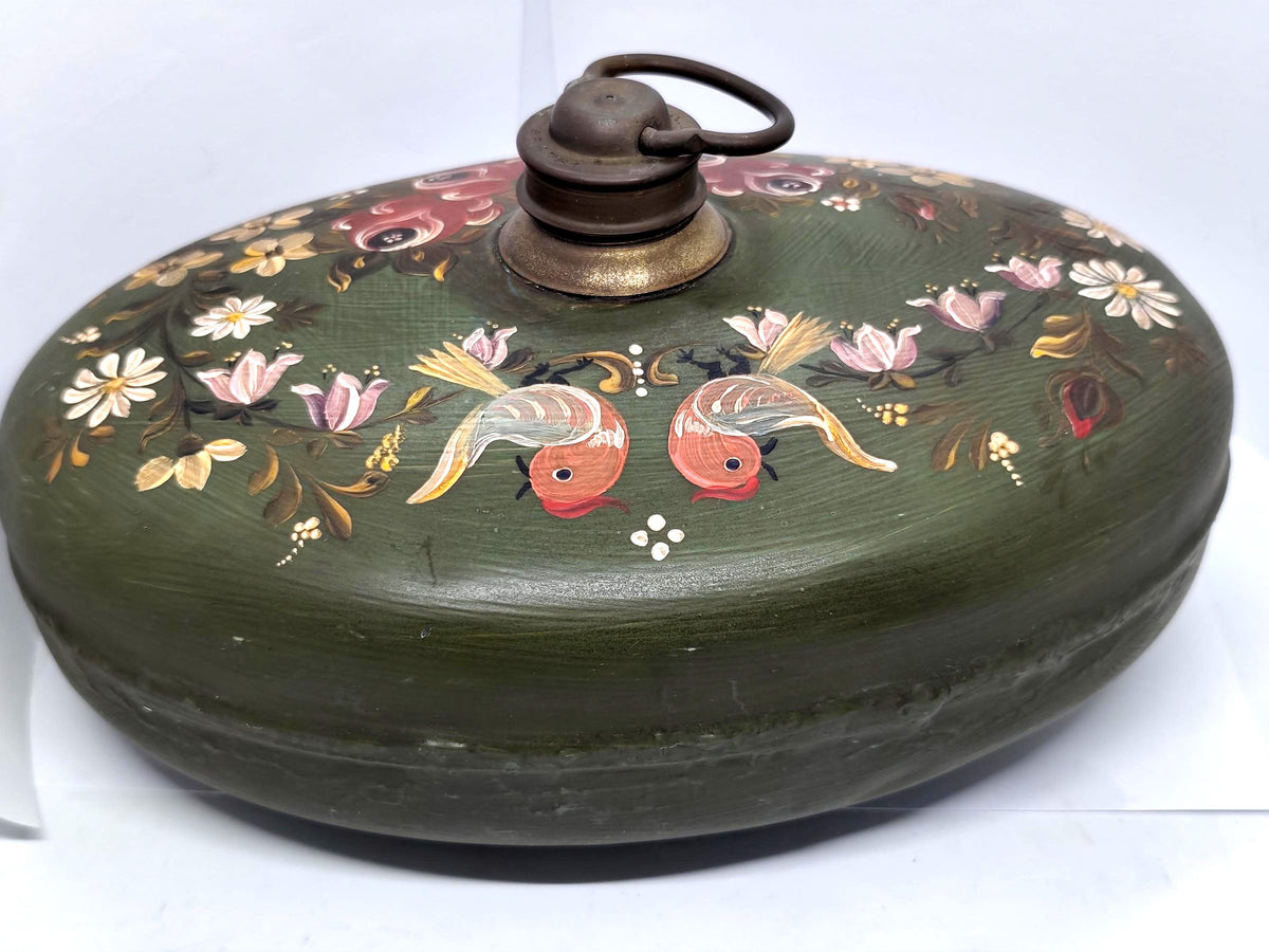 Vintage Oval Metal Bed Foot Warmer Hot Water Bottle Hand Painted