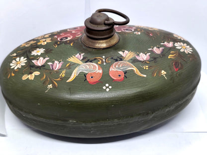Vintage Oval Metal Bed Foot Warmer Hot Water Bottle Hand Painted