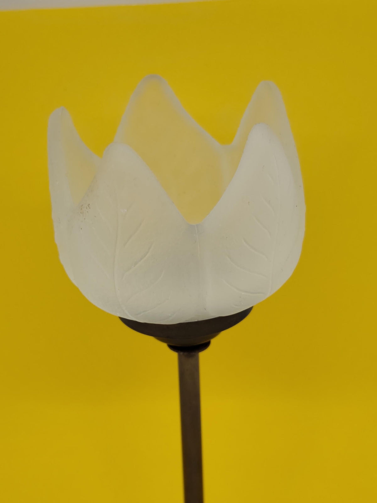Vintage Candleholder Brass Frozen Glass Tulip