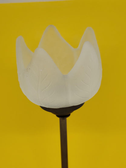 Vintage Candleholder Brass Frozen Glass Tulip