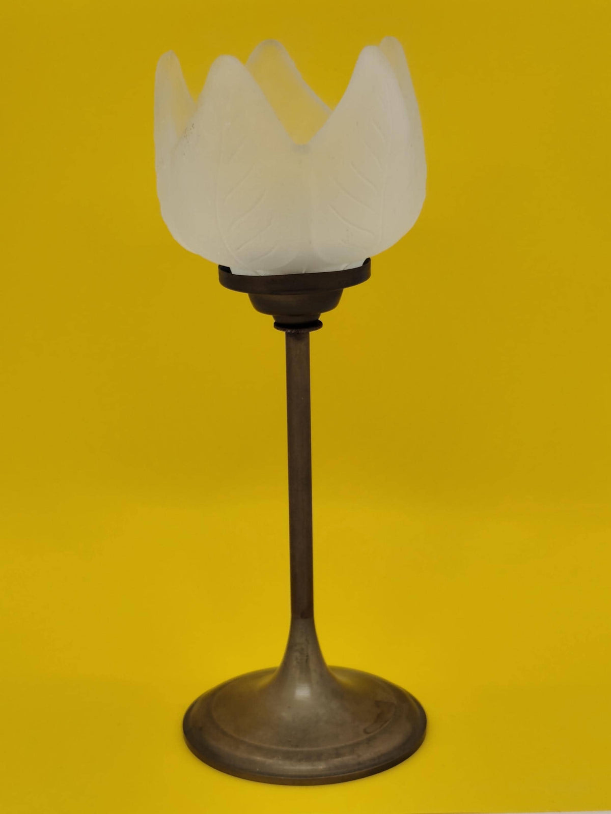 Vintage Candleholder Brass Frozen Glass Tulip
