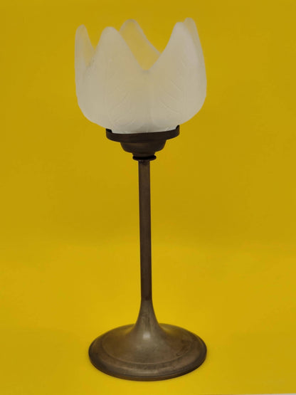 Vintage Candleholder Brass Frozen Glass Tulip