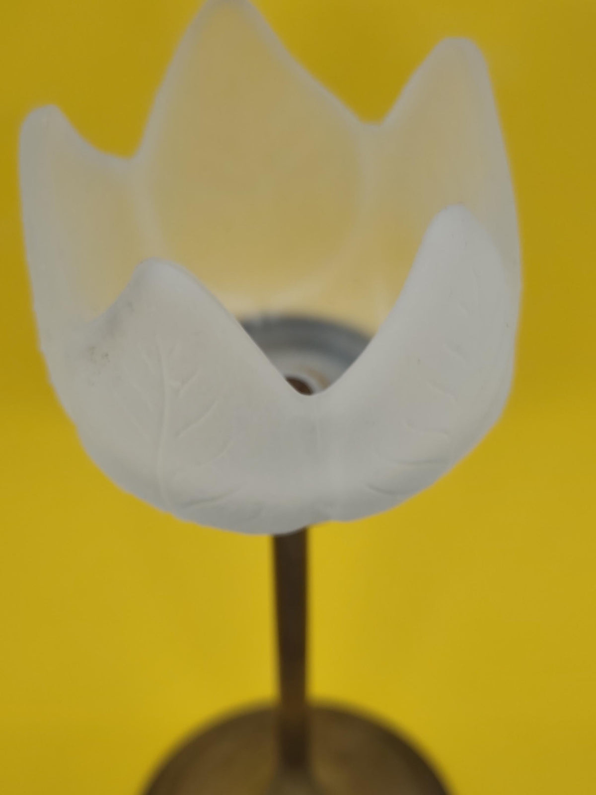 Vintage Candleholder Brass Frozen Glass Tulip