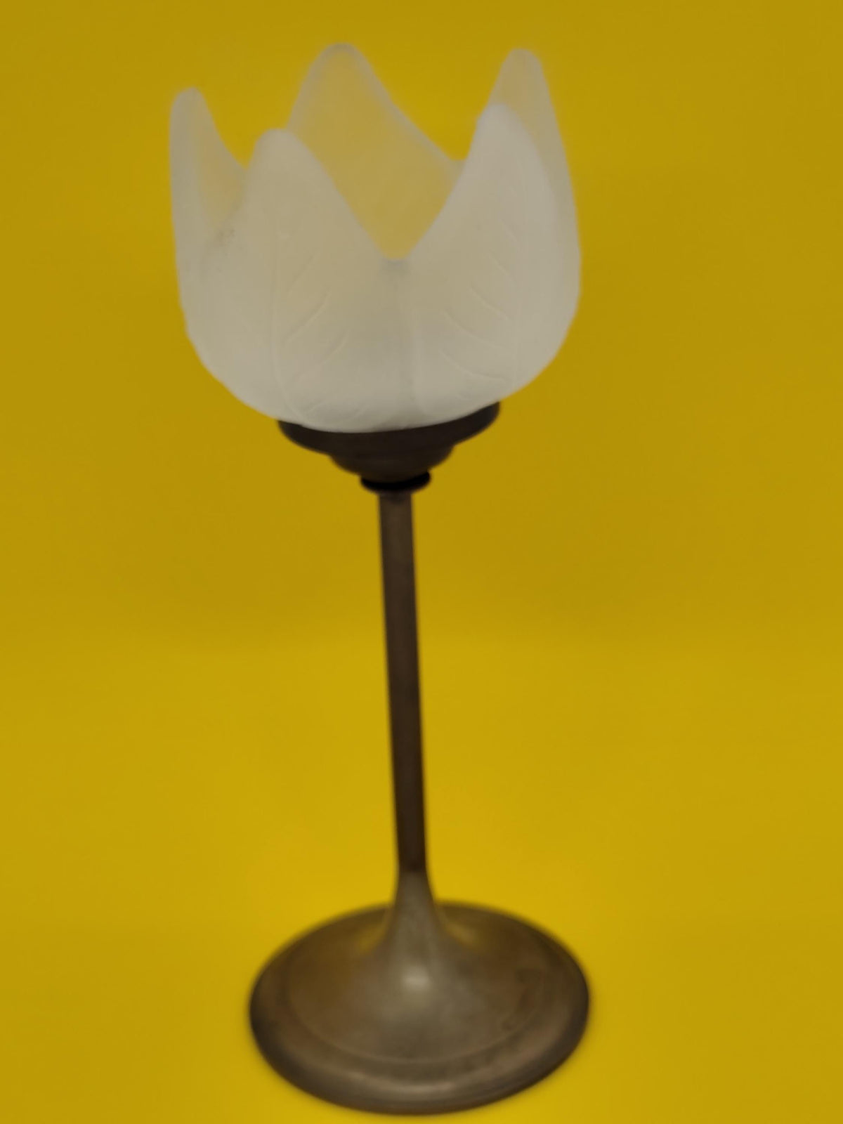 Vintage Candleholder Brass Frozen Glass Tulip