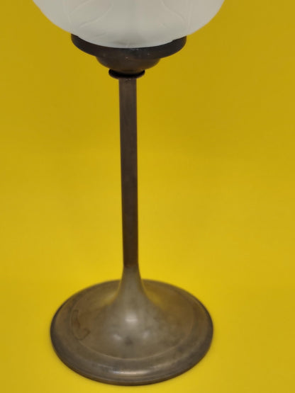 Vintage Candleholder Brass Frozen Glass Tulip