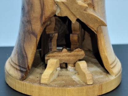Vtg Wooden Bell with Nativity Scene Olive Wood