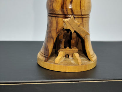 Vtg Wooden Bell with Nativity Scene Olive Wood