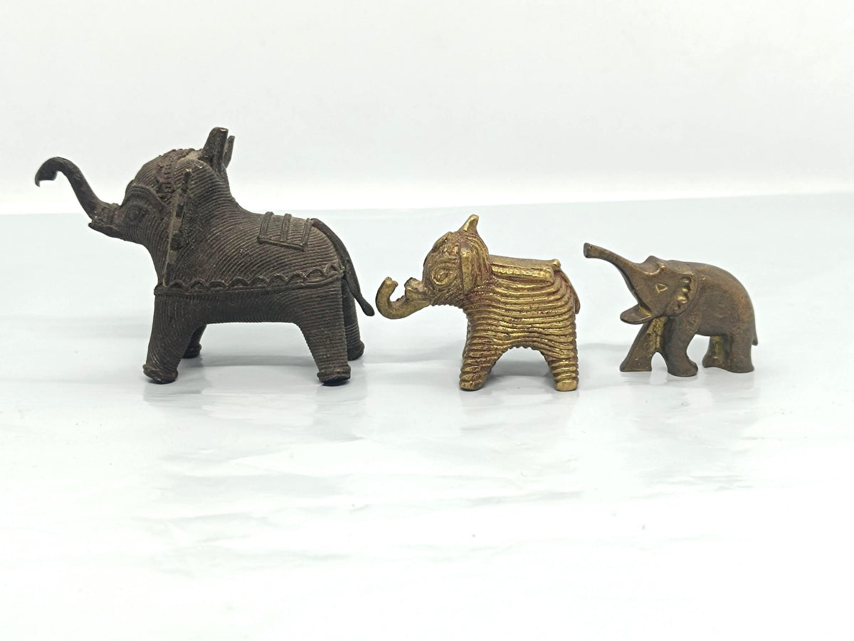 Vintage Metal Elephants Dhokra Figurines