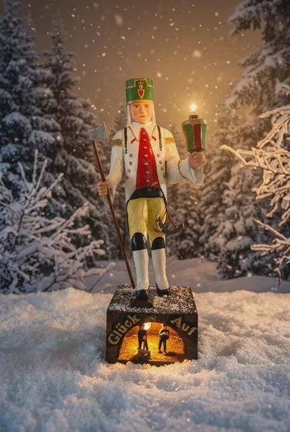 Wooden Erzgebirge Miner Gluck Auf Lamp