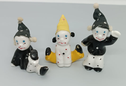 3 Мini Pierrot, Vintage Ceramic miniature harlequin