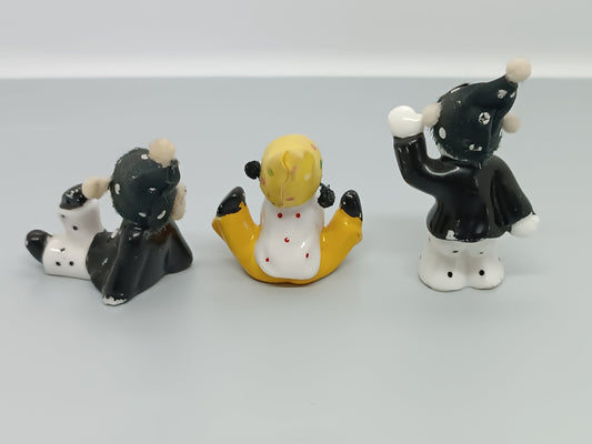 3 Мini Pierrot, Vintage Ceramic miniature harlequin