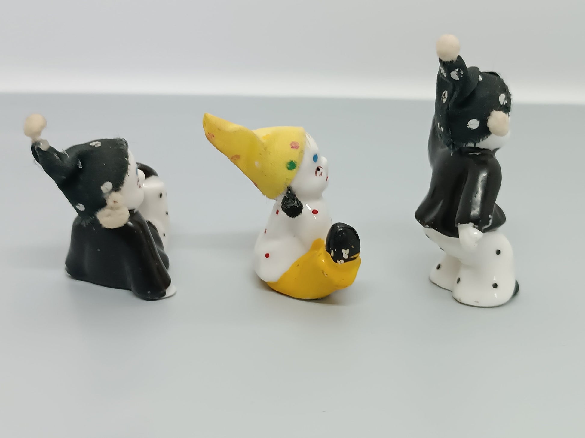3 Мini Pierrot, Vintage Ceramic miniature harlequin