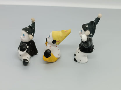 3 Мini Pierrot, Vintage Ceramic miniature harlequin