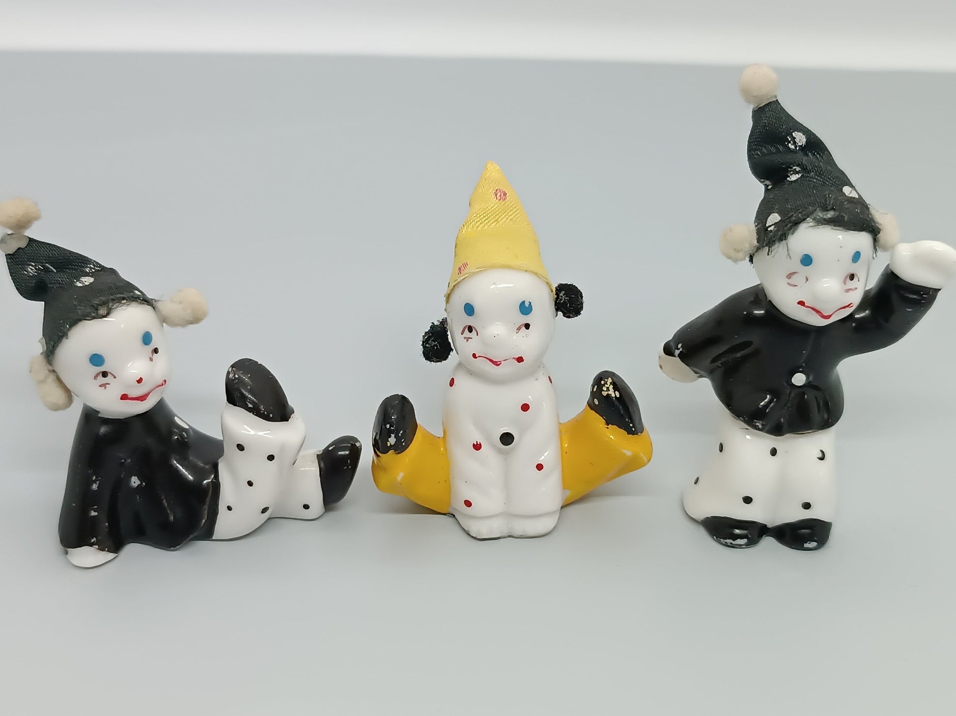 3 Мini Pierrot, Vintage Ceramic miniature harlequin